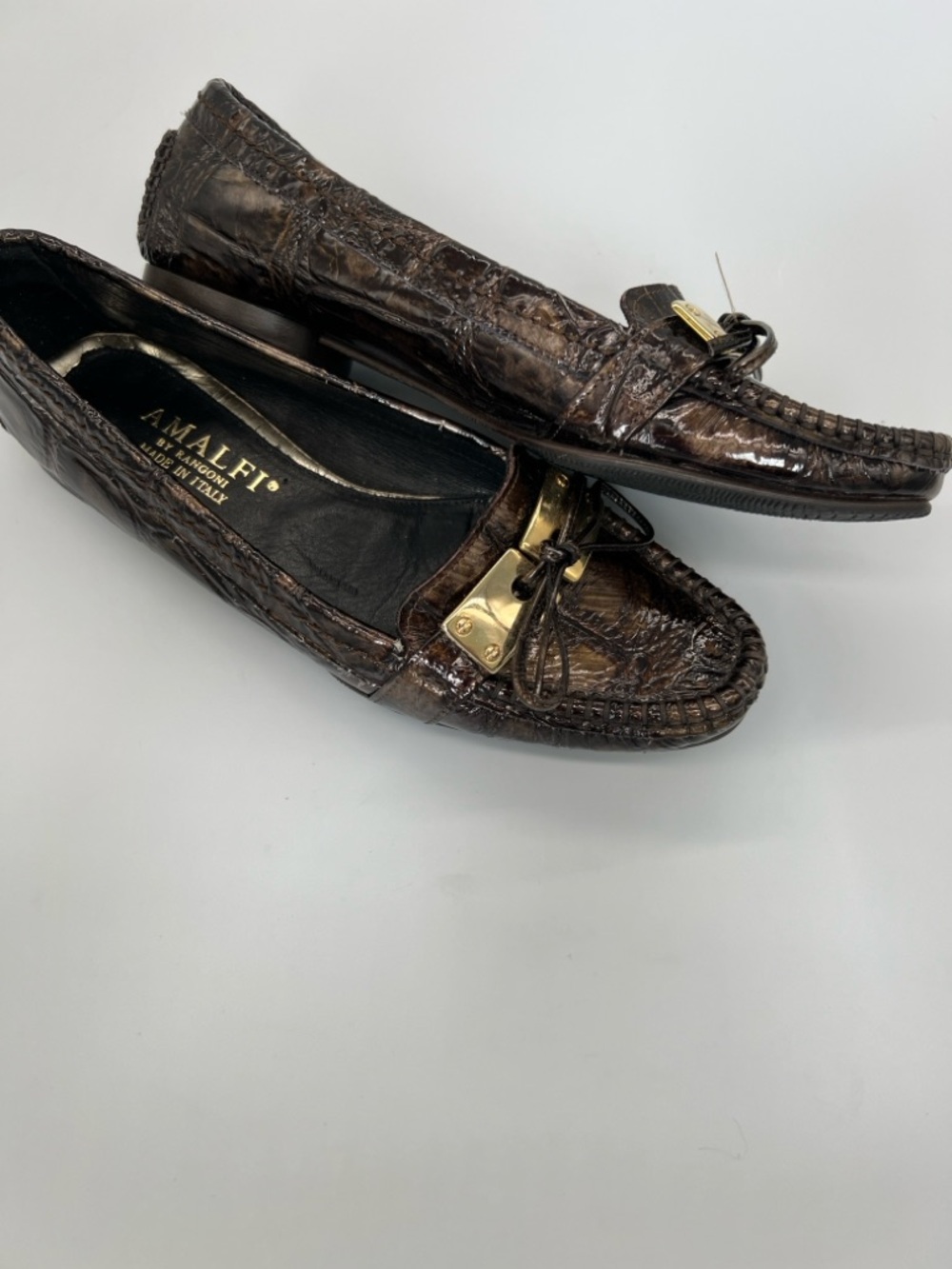 Amalfi Dark Brown Croc-Embossed Leather Loafers with Gold Accent - Picture 6 of 6